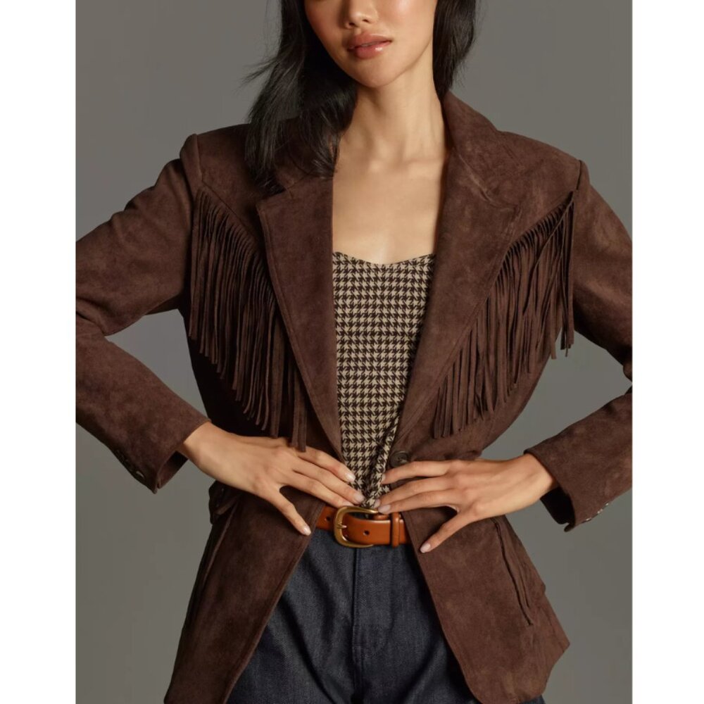 BLANKNYC Anthropologie Faux Suede Fringe Coat